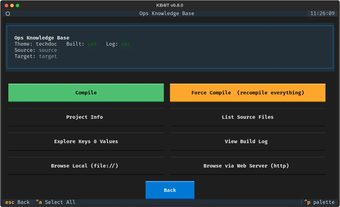The project screen